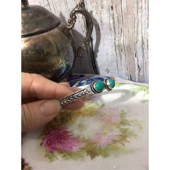 Turquoise SilverPlate Bangle Bracelet Adjustable NEW - Picture 8 of 16